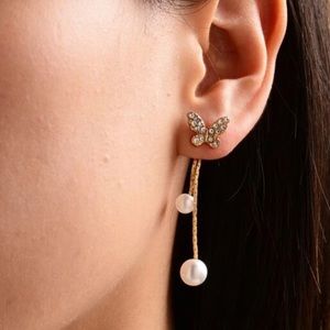 NWT Faux Pearl Butterfly Earrings
